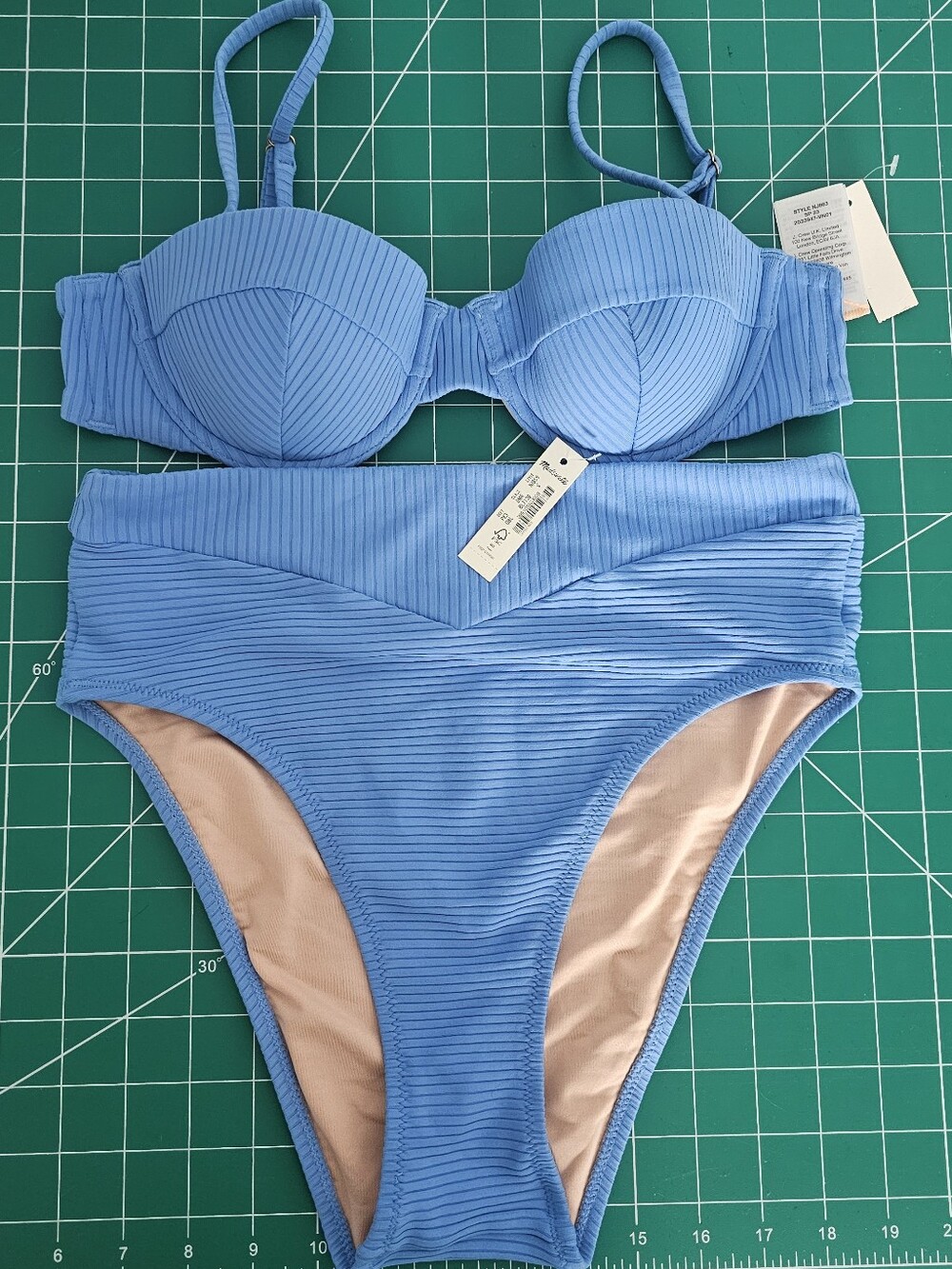 Madewell Bikini, High Rise Bottom, Balconette Cup Top, Blue, Size Small NWT